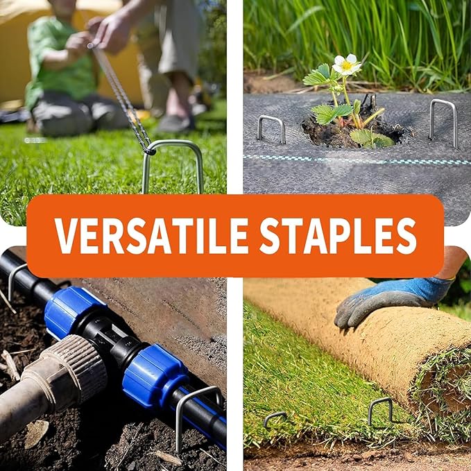6 Inch Galvanized Landscape Staples- 500 Metal Garden Stakes for Gardening -11 Gauge Anti-Rust Heavy-Duty Ground Sod Pins Yard Stakes for Weed Barrier Fabric Irrigation Tubing Hose