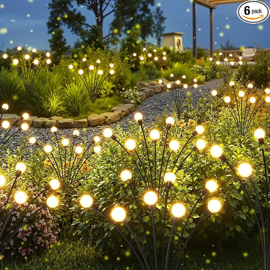 LETMY 6 Pack 48 LED Solar Garden Lights, Upgraded Swaying Firefly Lights Outdoor Waterproof for Outside Garden Decor Yard Patio Decorations, Larger Solar Panel & Bigger Bulb Base