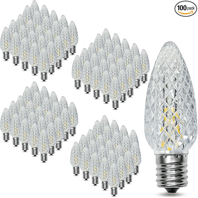 100Pack C9 Replacement LED Light Bulbs, Strawberry Christmas Bulb 2700K Soft White Shatterproof & Waterproof Outdoor String Light Bulbs, E17 Candelabra Base Edison Bulbs for Holiday Decoration