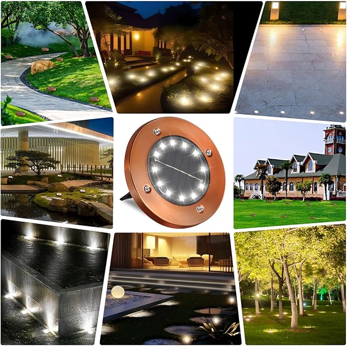 HOFLY Outdoor In-Ground Solar Landscape Lights - 8 Pack, 12 LED, White Light for Pathway, Yard, Patio, Walkway