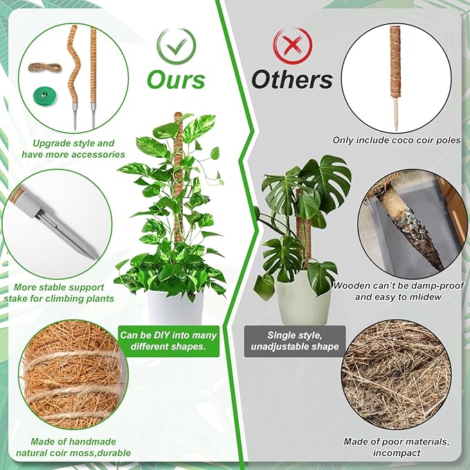 28 Inch Moss Pole, 2 Pack Bendable Moss Pole for Plants Monstera, Climbing Plants Indoor, Support Stakes, Coco Coir Poles, Trellis, Potted Plant Support