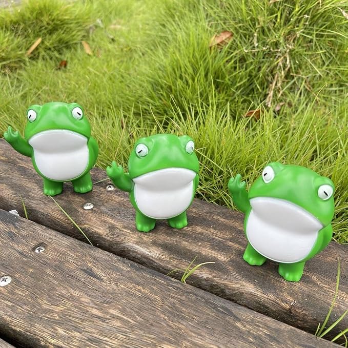 Jxueych Rebellious Frog Figurine, Frog Garden Statue, Tall 3.3 inch, Cute Mini Frog for Fairy Garden Decor, Happy Frog Figurines Outdoor Table Decortation (Frog)