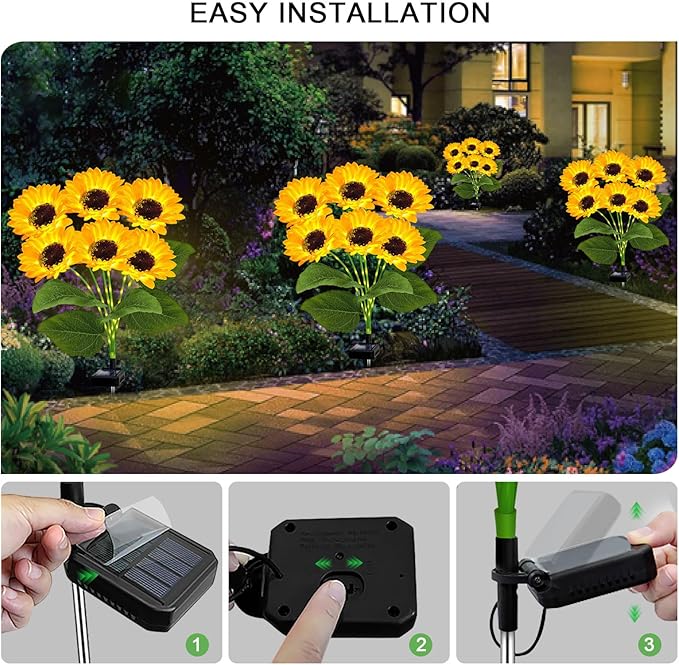 YJFWAL Solar Sunflower Lights 4 Pack with 24 Head Sunflower Outdoor Decorative Lights for Garden Gift for Mom and Friends, IP65 Waterproof Sunflower Garden Stake Lights for Yard Patio Lawn Pathway