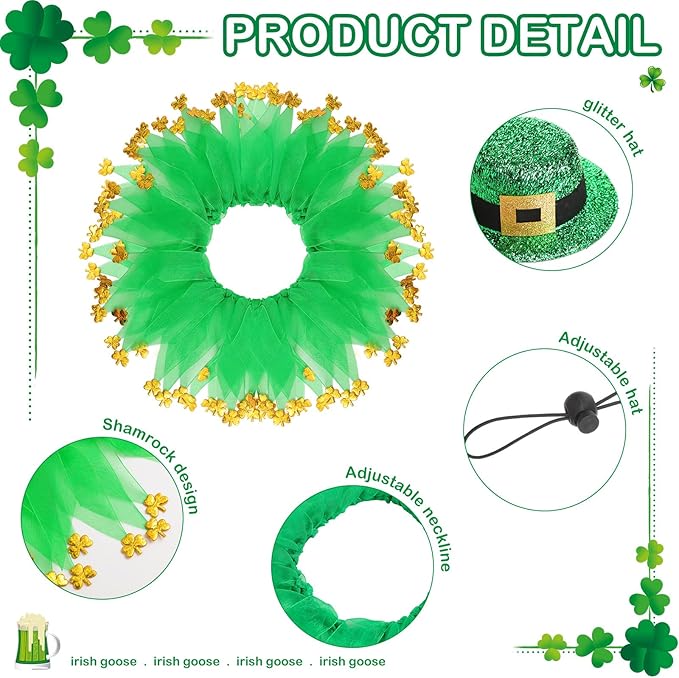 St. Patrick's Day Porch Goose Outfit 23"/ 17'' Statue Tuxedo Bandana Top Hat Cloth for Goose Lawn Decoration(Collar)