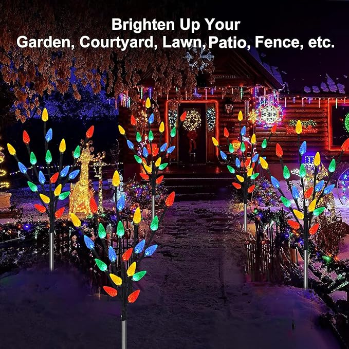Upgraded 6 Packs 120 LED C6 Solar Christmas Lights, Outdoor Christmas Decorations Yard Lights, 8 Modes Waterproof Christmas Pathway Lights for Christmas Decorations Outdoor Yard Patio Cemetery Grave
