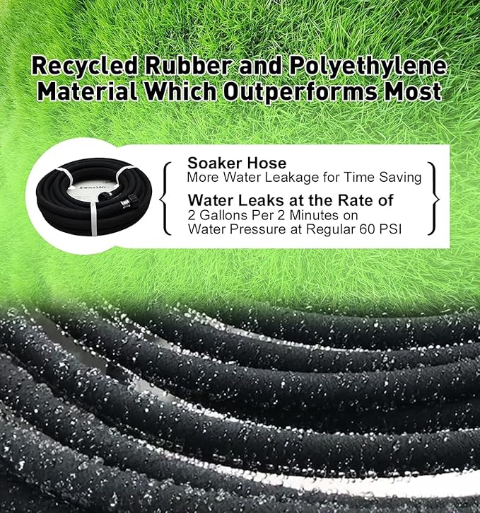 Short Soaker Hose 15ft - Garden Rubber Soaking Drip Hoses 5/8" Saving 70% Water Garden Hose, Drip Irrigation Round Hose for Lawn Yard, flower beds
