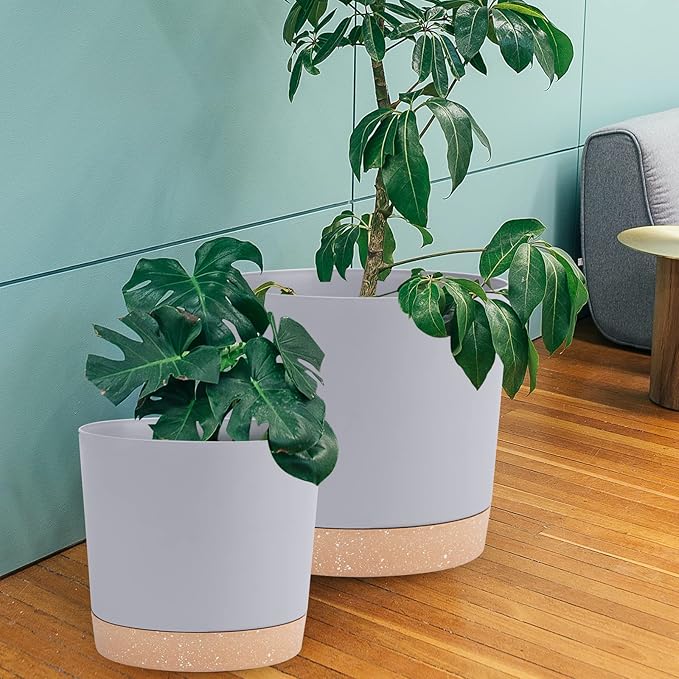 QCQHDU 12 inch Plant Pot, 2 Pack Planters for Indoor Plants with Drainage Holes & Saucer, Outdoor Flower Pots Home Garden Modern Decor