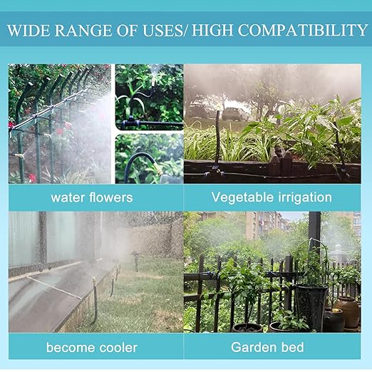 Greenhouse Drip Irrigation Kit Automatic Irrigation System 360°Adjustable 20 Brass Spray Nozzles 1/2 inch Irrigation Tubing Hose Patio Misting Plant Watering with 65Ft Blank Distribution Tubing Hose