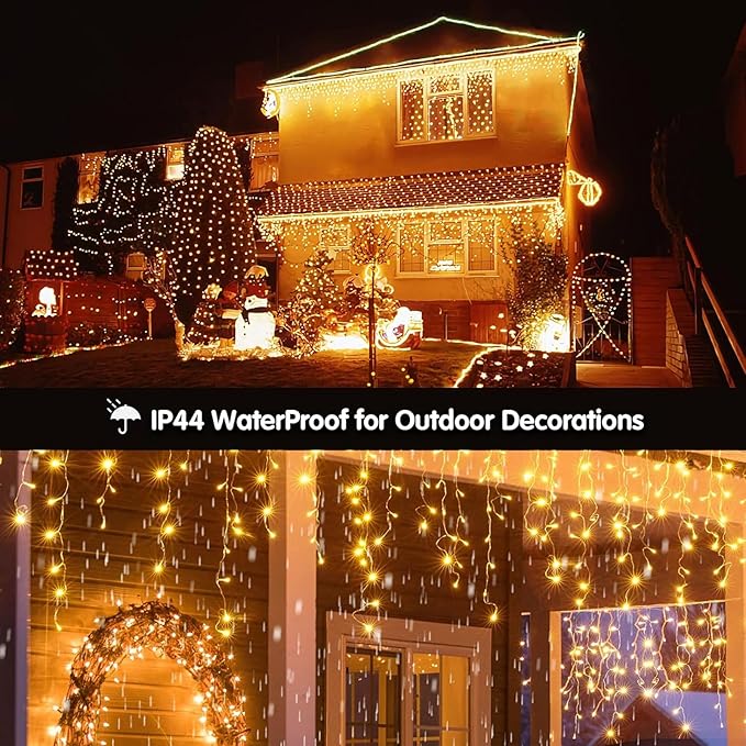 Solar Christmas Lights Outdoor Waterproof Christmas Decorations Curtain Lights 320LED 29.5ft 60 Drops, Solar Powered Rechargeable Fairy Lights for Party, Wedding, Home Decorations(WarmWhite)