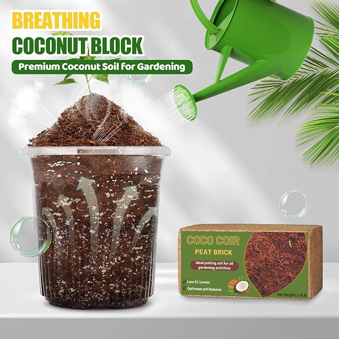 Coco Coir Bricks for Plants 1.4LB, All Natural Organic Compressed Coconut Coir Fiber, Easy to Expand, Low EC, pH Balanced, Ideal for Vegetables, Herbs, Flowering Plants (1 Pcs)