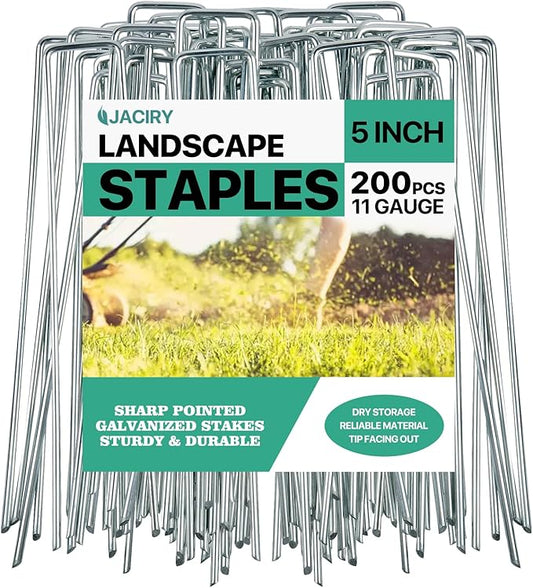 5 Inches Landscape Staples,Galvanized Garden Stakes Yard Stakes Garden Staples Prefect for Weed Barrier Fabric,11 Gauge Landscape pins for Tent,Balloons, Irrigation Tube. (200Package, 5 inch)