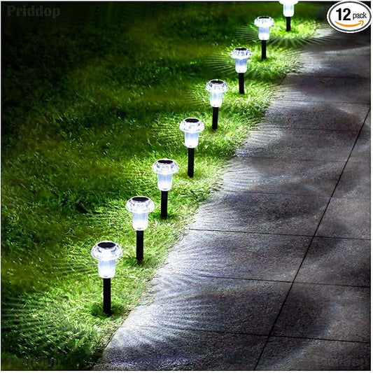 Solar Lights Outdoor 12 Pack Pathway Lights 6000K LED Waterproof Cold White Mushroom Shape for Garden Driveway Walkway Landscape Path Lawn Yard Decor