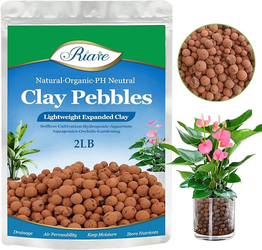 Riare 2 LBS Organic Expanded Clay Pebbles for Plants- 4mm-16mm Natural Leca Balls Lightweight Hydroponic Clay Pebbles Aggregate for Indoor Plants, Hydroponic Growing, Plants Drainage, Aquaponics