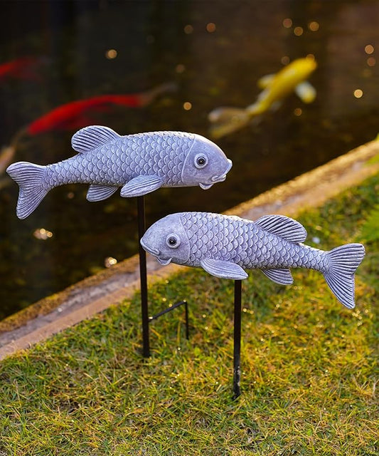 Outdoor Koi Fish Statues 2Pack: Garden Sculpture Ornaments Pond Decor for Yard Lawn Patio Porch Outside Decorative Gifts for Grandma Women Mom