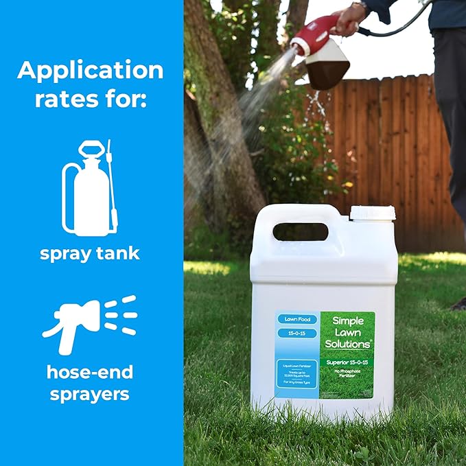 Superior 15-0-15 Liquid Lawn Fertilizer - Lawn Food for Growth & Green - Nitrogen, Potassium, Humic, Fish & Seaweed - Any Grass Type- Simple Lawn Solutions - All Season- Concentrate (2.5 Gallons)