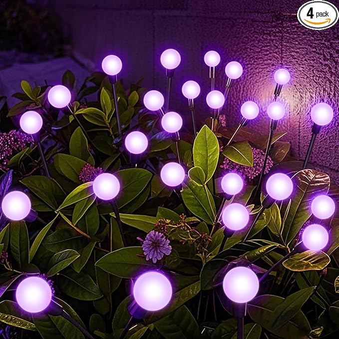 Solar Garden Lights Outdoor, Waterproof Solar Powered Lights for Yard Pathway Patio, Swaying Lawn Decor as Gardening Gifts for Women Holiday (Purple, 4 Pack 24 LED)