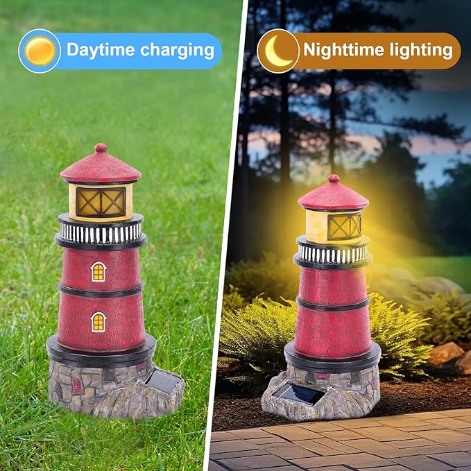 Solar Powered Lighthouse,Village Christmas Decor,Christmas Village Building Waterproof Statue Lighthouse Lamp for Yard Lawn Patio Gifts