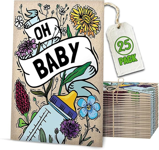 Wildflower Seed Packets Party Favors: 25 Pack Oh Baby Colorful Mix of Flowers for Planting, Gardening, & Any Baby Shower, Bulk Seed Packets for Spring & Summer Blooms, Thank Guests by Sustaible Sprout