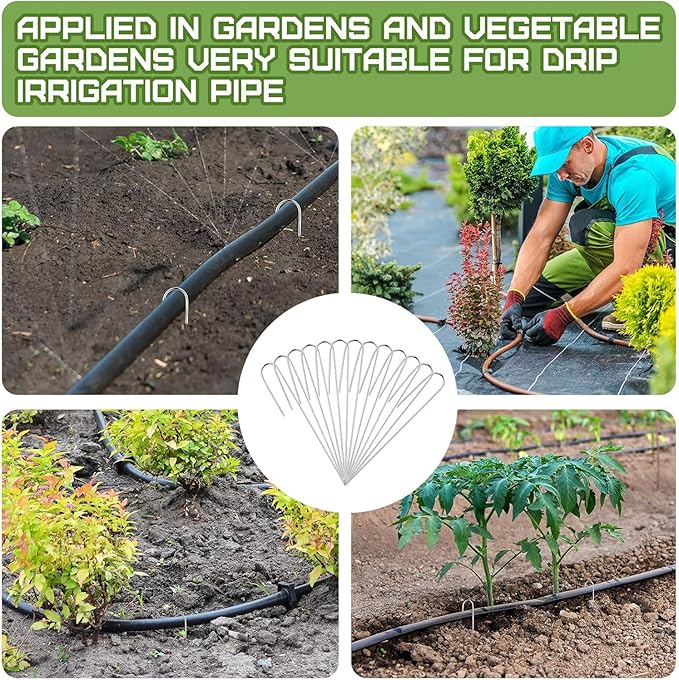 120 Pcs Irrigation Drip Tubing Staples 5 Inch J Shape Irrigation Tube Stakes Galvanized Landscape Pins for 1/4 Inch Irrigation Hose Lawn Nails 1/4 Inch to 1/2 Inch Loop Stake for Drip Tubing