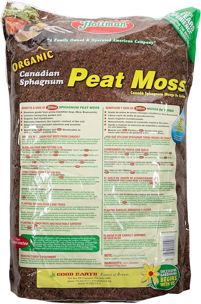 Hoffman Canadian Sphagnum Peat Moss - 18 Quart,Brown/A,37029