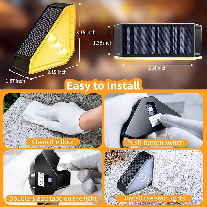 KINKAI Solar Step Lights for Outside, 8 Pack Triangle Stair Light Outdoor Waterproof Deck Lighting for Garden, Patio, Yard, Front Door, Porch Decor (Warm Light)