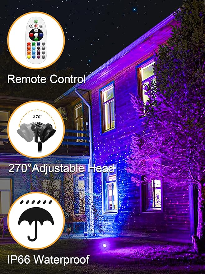 ZUCKEO 15W Christmas Outdoor Spot Lights RGB Color Changing Landscape Lights, 120V Waterproof LED Spotlight with Remote & Plug for Yard Garden Path House Halloween Decorations (1Pack)