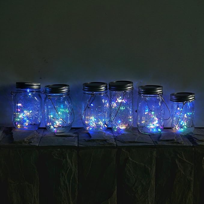 Decorman Solar Mason Jar Lights, 10 Pack 30 LED Fairy Star Firefly String Lids Lights with 10 Hangers for Patio Yard Garden Party Wedding Christmas Decoration(Jars Not Included) (10 Pack, Colorful)