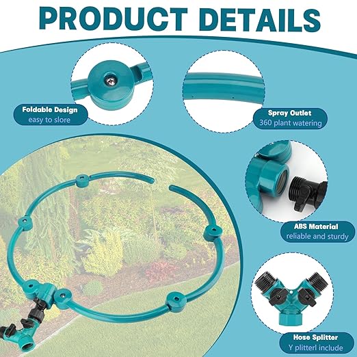 2Pcs 360° Tree Water System Tree Watering Ring 20 Inch Circle Sprinkler and Irrigation System Targeted Water with Y Hose Splitter for New Tree Outdoor Plants Raised Garden Beds Shrubs (Green, Large)
