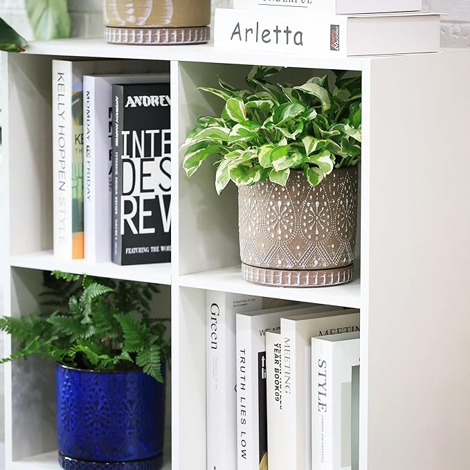 6 Inch Indoor Plant Pots with Drainage Holes and Saucers, Ceramic Planter for Plants, Flower Pot - Set of 2