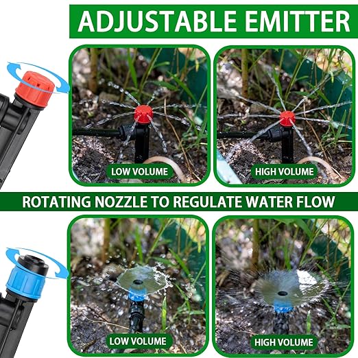 Drip Irrigation System for Garden-Watering - Quick Connector Adjustable Automatic Sprinkler System Kit for Raised Bed Greenhouse Plant with Drip Emitters,1/2" and 1/4" Tubing,Connectors (132FT)