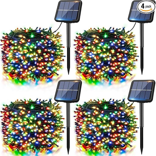 btfarm 4 Pack Solar String Lights Outdoor, Extra Long 480LED 156Ft Solar Christmas Lights Outside Waterproof, 8 Modes Solar Powered Tree Twinkle Light for Garden Yard Patio Party Decoration,Colorful