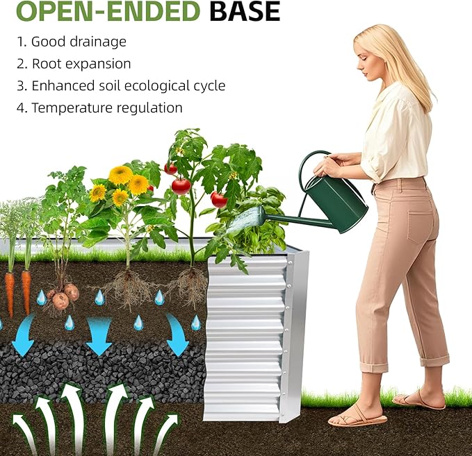 8x2x2ft Raised Garden Bed - Galvanized Deep Root Planter Boxes Outdoor with Wing Nuts and Safety Edges for Gardening Vegetables, Flowers, Herbs, Succulents - Silver