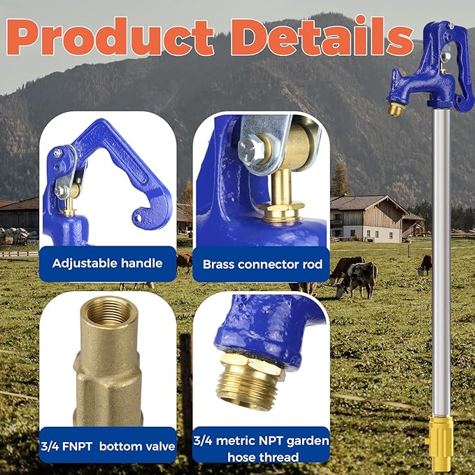 Frost Proof Yard Hydrant,3.25ft Frost Free Outdoor Faucet,Freeze Proof Outdoor Faucet 3/4" Pipe Connection,Frost Free Hydrant for Yard Garden Farm Pasture Irrigation,12" Bury Depth No Lead Hydrant