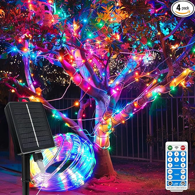 Solar Rope Lights 4 Pack,39FT 100LEDs Multicolored Waterproof Outdoor String Lighting,Remote-Control, for Pathway Pool Patio Garden Palm Tree Christmas Halloween(Multi-Color)