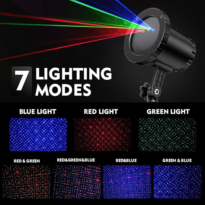Christmas Laser Lights Outdoor, Red Green Blue Christmas Projector Lights Outdoor,with Wireless Remote Control, for Light ShowIndoor/Outdoor Garden, Courtyards, Party(XB-MTX)