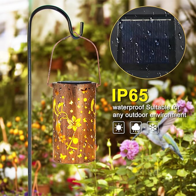 Mothers Day Gifts, 2 Pack Hummingbirds Solar Lanterns Outdoor Hanging Lantern Lights, Waterproof LED Garden Decorative Light for Patio Yard Pathway Lawn Front Porch Tree