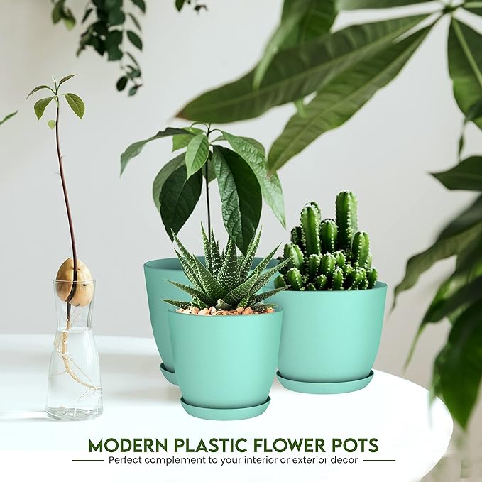 Utopia Home - Plant Pots Indoor with Drainage - 7/6.6/6/5.3/4.8 Inches Home Decor Flower Pots for Indoor Planter - Pack of 5 Plastic Planters for Indoor Plants, Cactus, Succulents Pot - Aqua
