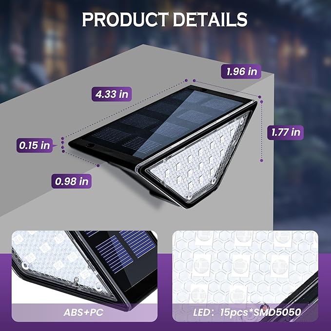 SOLPEX Solar Step Lights for Outside, 24 LEDs Solar Stair Lights Outdoor Waterproof Decor for Porch, Front Door, Stair, Step, Deck, Fence, Balcony, Patio, Wall, Yard, Garden(6 Pack,RGB)