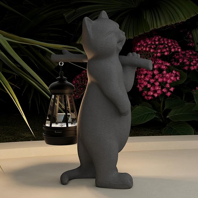 Solar Powered Garden Resin Statue Lights, 10 Inch Waterproof Outdoor Animal Cute Cat Figurine Lights, Suitable for Patios, Balconies, Lawns, Courtyards, Etc. (Walking01)