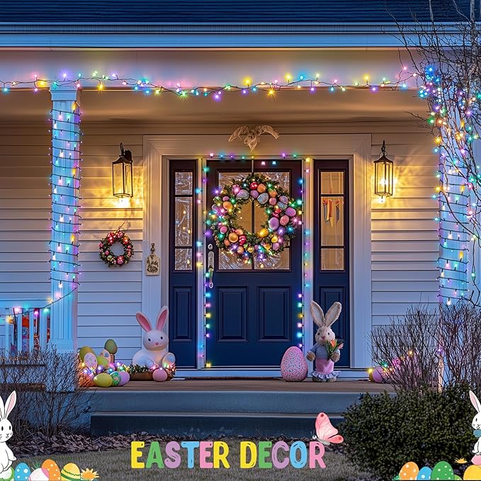 JMEXSUSS 500 LED Easter Lights Outdoor Indoor, 173ft Multicolor Easter String Lights, 8 Modes Colorful Christmas Light Plug in for Room Party Decorations
