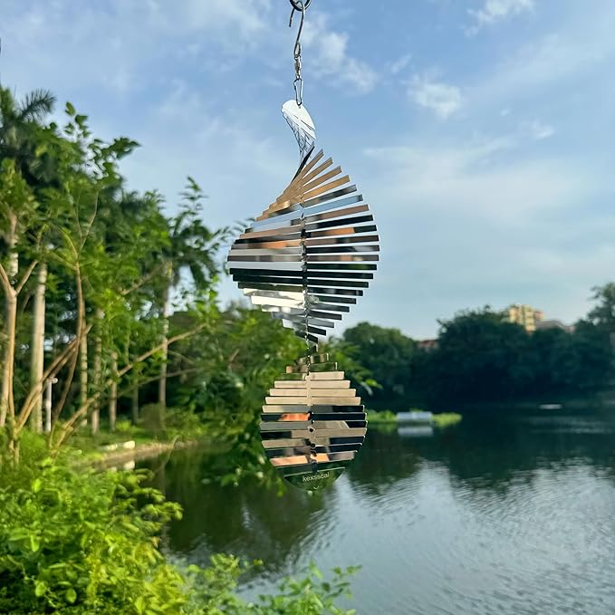 Hanging Wind Spinners Stainless Steel Metal Outdoor Garden Decor, Highly Reflective Bird Deterrent to Scare Birds Away from Yard Patio Farm 12inch