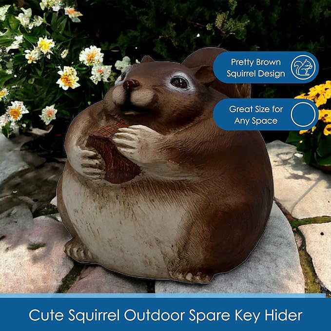 Stocky Squirrel Outdoor Hidden Key Hider and Decorative Patio, Lawn and Garden Statue