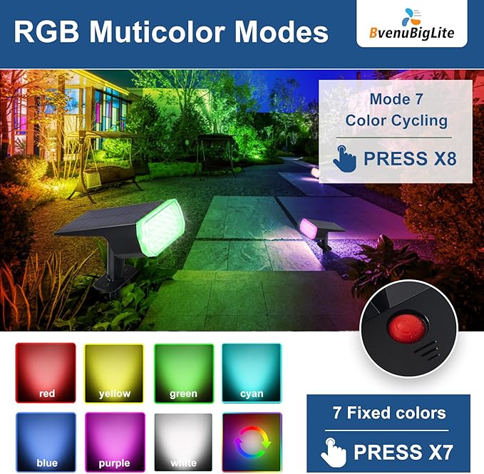 RGB Solar Lights for Outdoor: 7 Multicolor Solar Powered for Garden - Waterproof Led Spot Light Decorations for Yard - Dust to Dawn Uplighting Landscape Pathway Drive Patios 6PC
