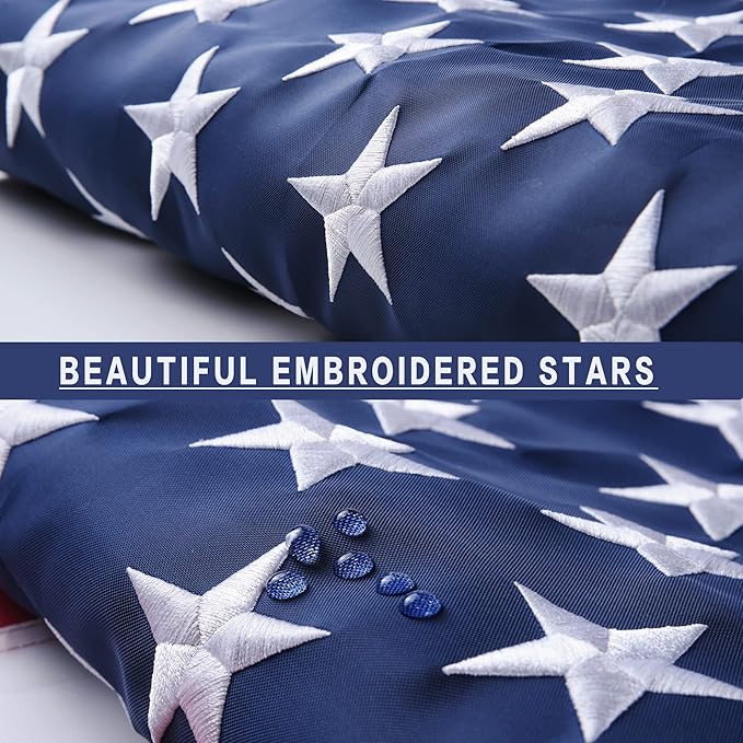 American Flag 10x15 Outside, US Flags for Outdoor Indoor, Heavy Duty Durable, Deluxe Embroidered Stars, Brass Grommets, Sewn Stripes, Vivid Color, Fade Resistant and waterproof