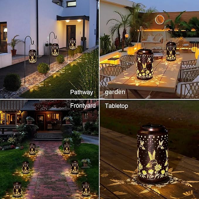 Solar Lanterns Outdoor Waterproof Hanging Hummingbird Solar Lights Outdoor Decorations Gifts for Women Mom Grandma LED Lanterns Garden Decor Outside for Yard, Patio, Backyard