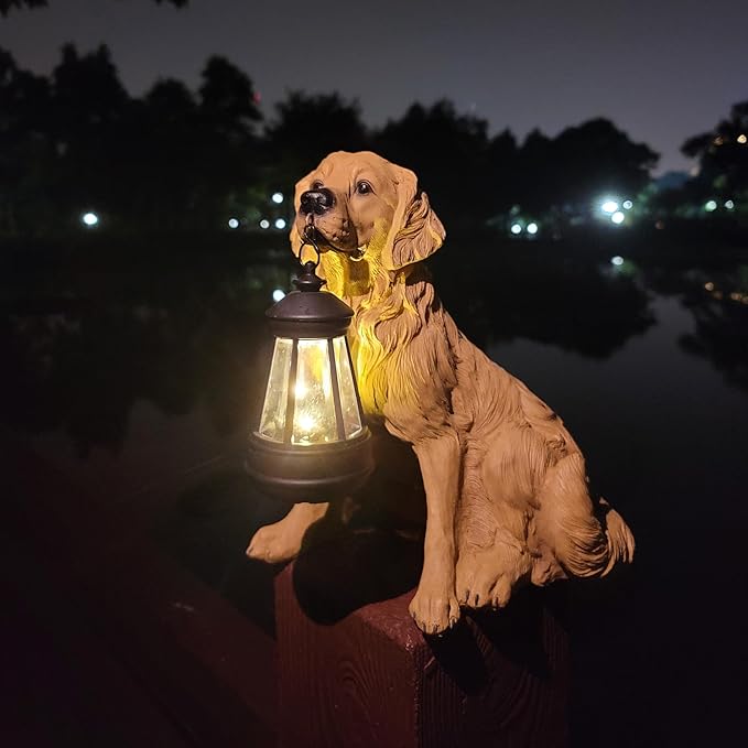 NASKY The Resin Handicraft Solar - Powered Hanging Lamp in The Shape of A Simulated Puppy of The Courtyard is Suitable for Places Such As Courtyards, Gardens and Balconies (Golden Hair)