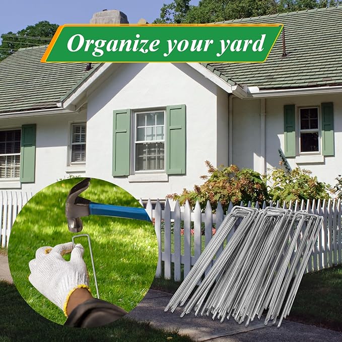 200 Pack Landscape Staples,6 Inch Garden Stakes,11 Gauge Galvanized Steel Garden Staples,Heavy Duty Yard Stakes,Fence Stakes for Securing Irrigation Tubing,Weed Barrier Fabric,Ground Cover