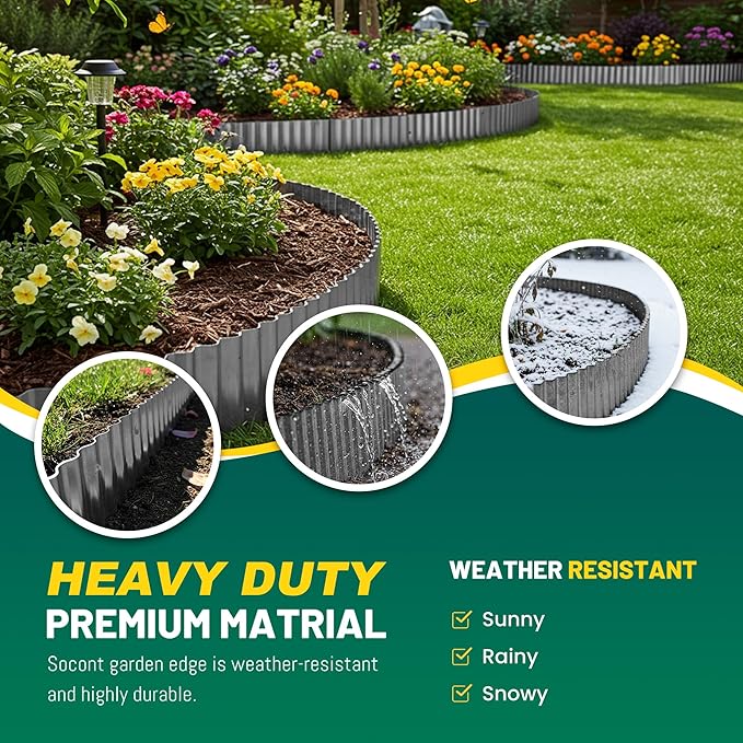 Corrugated Metal Garden Edging, 6"×40Ft Durable Landscape Border for Garden, Lawn, Flower Beds and Paver Edging (Gun Silver)