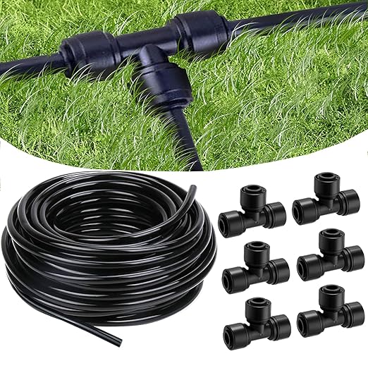50 Foot (15 m) Drip Hose,1/4" Blank Distribution Hose Drip Hose with 6 Packs of 1/4 "Drip Tee Connectors,Suitable for Quick Connector Irrigation Systems,Small Garden Irrigation Systems