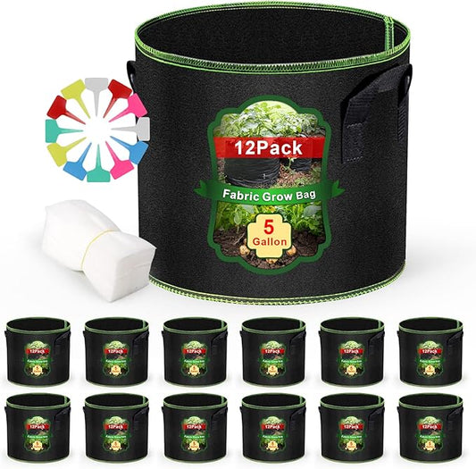 Grow Bags - Potato Grow Bags - Thickened Fabric Pots - Large Grow Bags - Tomato Vegetables Grow Bags (12 Pack(5 Gallon)